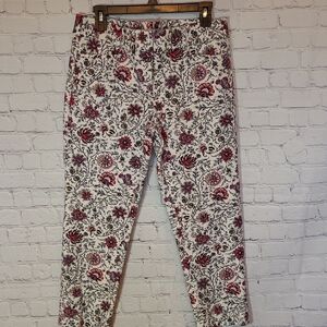 Loft Size 8  White Cream Boho Floral Riviera Cropped Pants Stretch